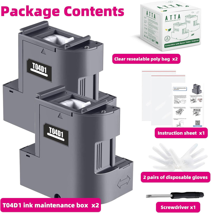 ATTA Compatible T04D1 Ink Maintenance Box for Epson C13T04D100 Work with EcoTank ET-15000 ET-2760 ET-3760 ET-4760 ET-3700 ET-3750 ET-4750 ET-5150 Workforce WF-2860 (1-Pack)
