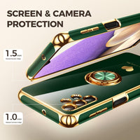 Nonional for Samsung Galaxy A32 5G Case with 2 Pack Screen Protector, 360^0 Rotatable Ring Holder [Luxury Hearts Pattern] Plating Gold Edge Slim Soft Phone Cover Case for Galaxy A32 - Green