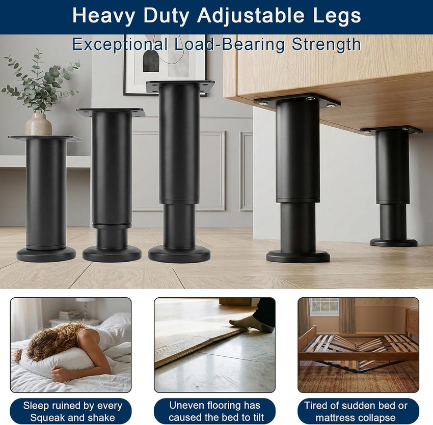Adjustable Furniture Legs 10 16.5in/25 42cm Metal Bed Frame Support 4pcs Black