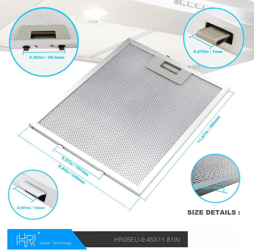 Cooker Hood Filter Replacement 300X240mm, 4-Layer Aluminum Mesh Hood Vent Filter, HR Huare Technology Aluminum Range Hood Grease Filters,2Pack