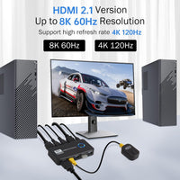 TCNEWCL 8K 60Hz KVM Switch 2 PC 1 Monitor 4K 120Hz, HDMI 2.1 USB 3.0 KVM Switcher for 2 Computers Share 1 Monitor Mouse Keyboard, with Wired Remote and 2 HDMI and 2 USB cables