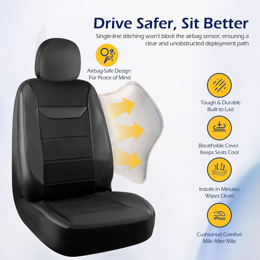 2 Pack Front Memory Foam Car Seat Covers, Breathable 4D Mesh, Universal Fit Black