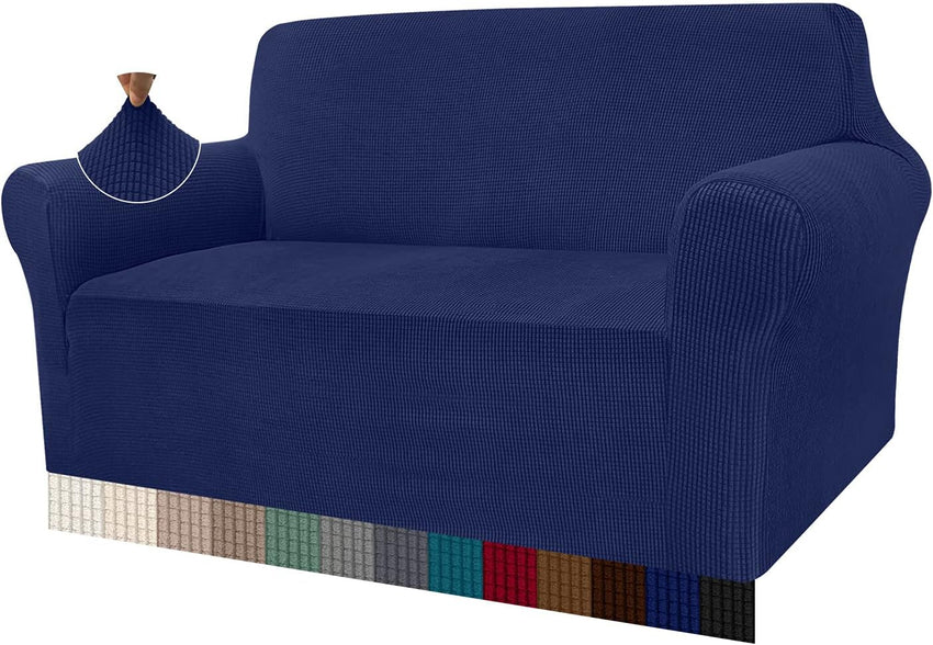 Granbest High Stretch Sofa Covers 2 Seater Super Soft Loveseat Cover Universal Couch Covers Jacquard Sofa Cover for Dogs Non Slip Furniture Protector Machine Washable (2 Seater, Navy Blue)