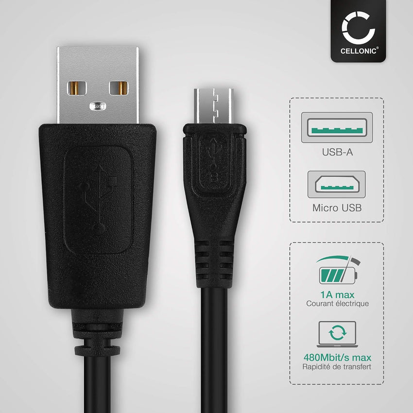 CELLONIC Camera USB Cable Replacement for Panasonic Lumix DC-FZ82 FZ2000 GX800 TZ90 DMC-GX80 GX9 G80 DMC-TZ81 TZ101 HC-V180 V380 V770 V777 DMC-LX15 Charger 1m Lead Fast Charging Data Cable 1A