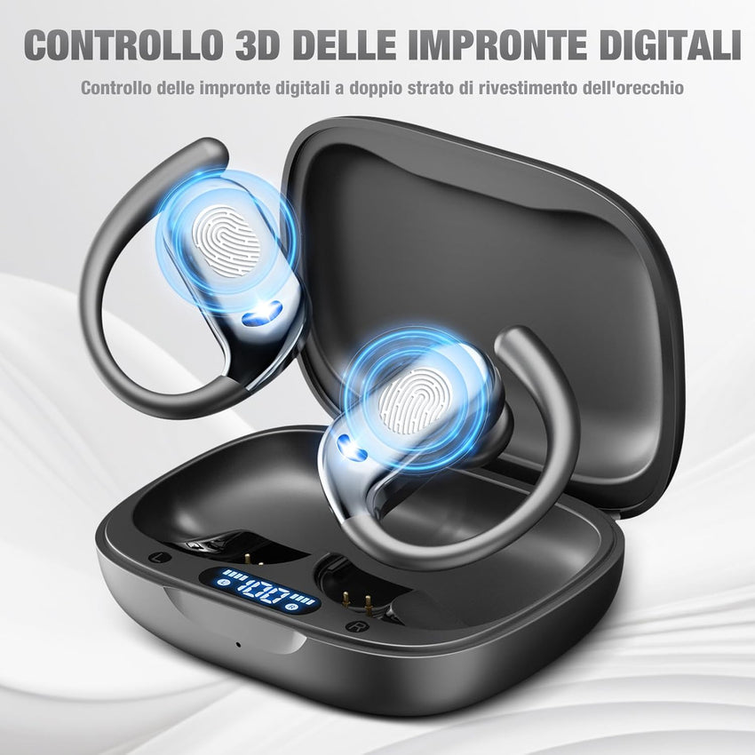 ELECGO Sport Wireless Earbuds with Earhooks, Bluetooth 5.4 Headphones with ENC and AI Noise Cancellation, Hi-Fi Audio 60H Dual LED Display, IP7 Waterproof for Sports, Compatible All Cell Phone/PC