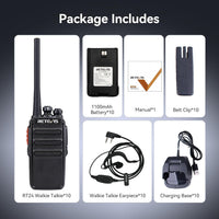 Retevis RT24 Walkie Talkies for Adults, Professional Two Way Radio, PMR446 Long Range License Free, 2 Way Radios Walkie Talkie with Earpieces for Commercial, School (Black,10 Pack)