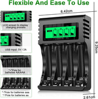 POWEROWL 4-slot AA AAA Battery Charger with LCD Display (5V 2A Quick Charging, Independent Slot) for Ni-MH Rechargeable Batteries (No Adapter)