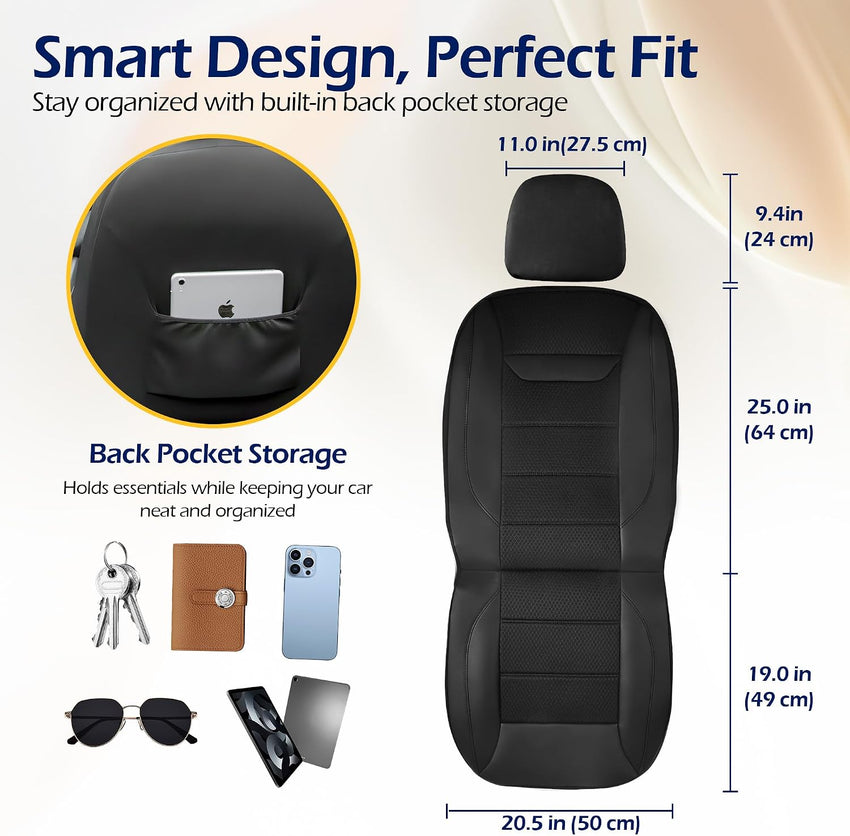 2 Pack Front Memory Foam Car Seat Covers, Breathable 4D Mesh, Universal Fit Black