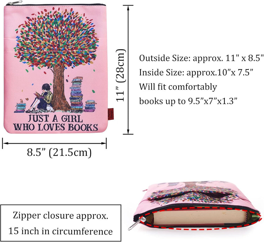 Just A Girl Who Loves Books, Book Cover with Zipper, Gift for Nerd Book, 11 x 8.5 Inches, Washable Fabric