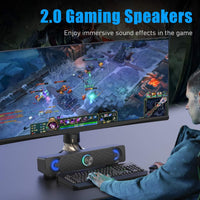 Smalody PC Speakers, Computer Speaker, USB Soundbar, Gaming with Cool LED Lights, Multimedia Speaker Perfect for PC Games,Computer, Desktop, Laptop