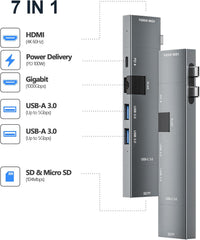 USB-C Hub 7-in-2 Thunderbolt 4 4K60 HDMI Ethernet SD/microSD for MacBook 13in