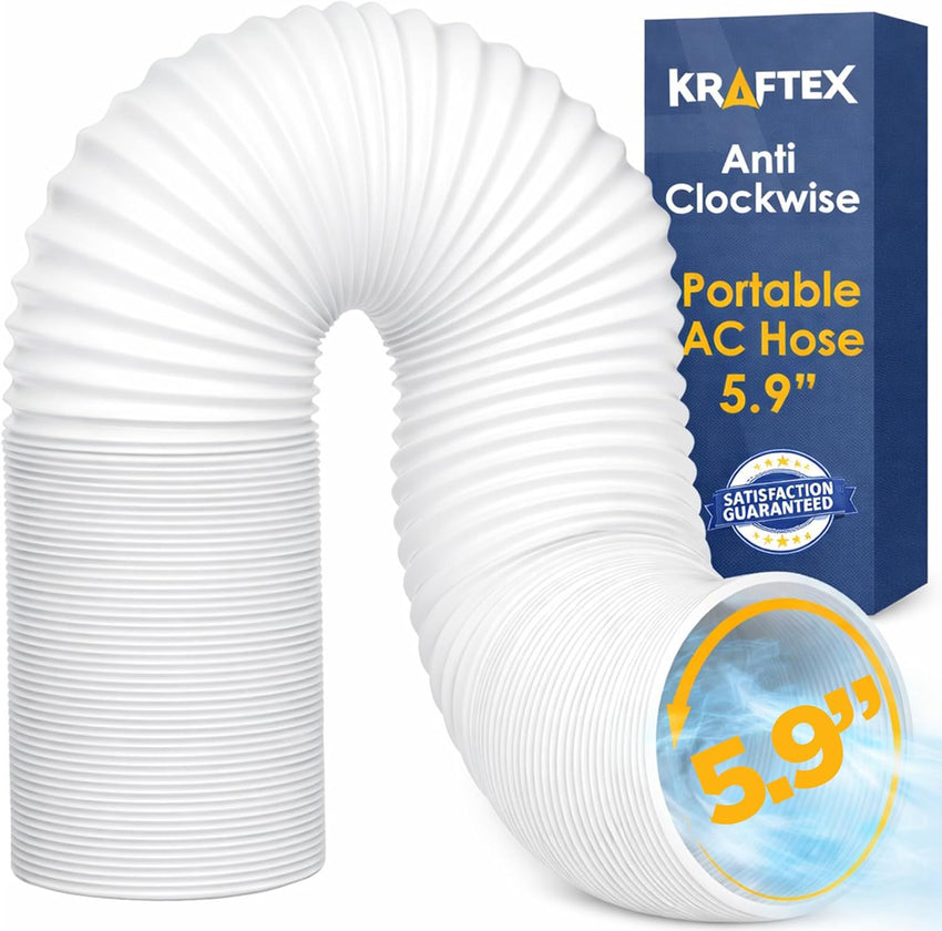 Air Conditioner Hose. Duct Portable Exhaust Vent with 5.9" Diameter, Anti-Clockwise Thread & Length up to 80". Compatible with LG, Delonghi and Many More Portable Air Conditioners