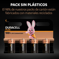 Duracell Plus C Batteries (6 Pack) - Alkaline 1.5V - 100% Life Guaranteed - Reliability For Everyday Devices - 0% Plastic Packaging - 10-Year Storage - MN1400