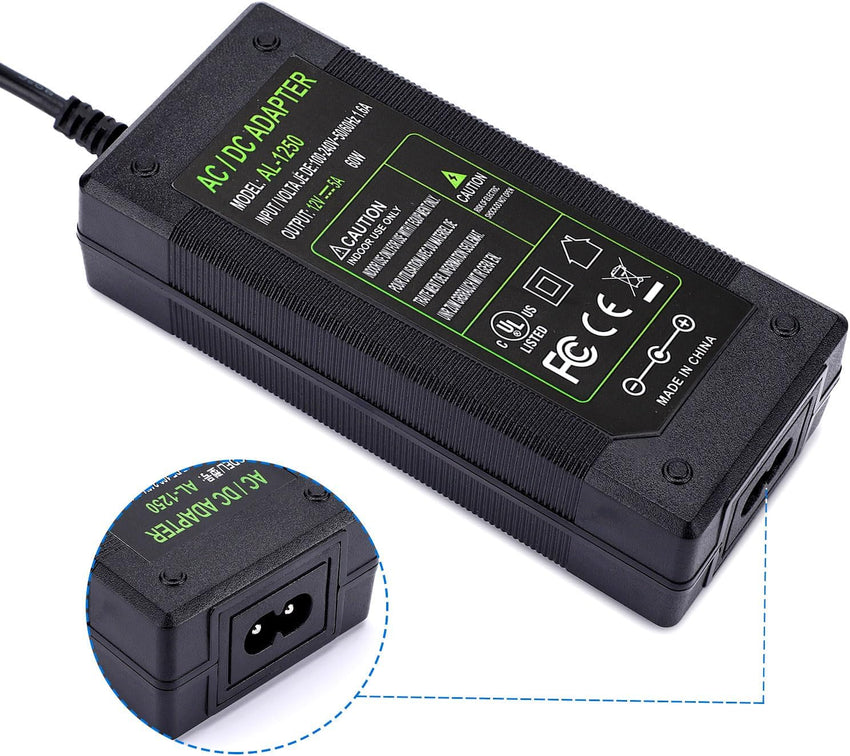 DC 12V 5A Power Supply Adaptor 60W, AC 100-240V to DC 12 Volt Power Adapter UK Plug for Monitors TV DVDTVs Amplifier Cameras System (12V 5A)