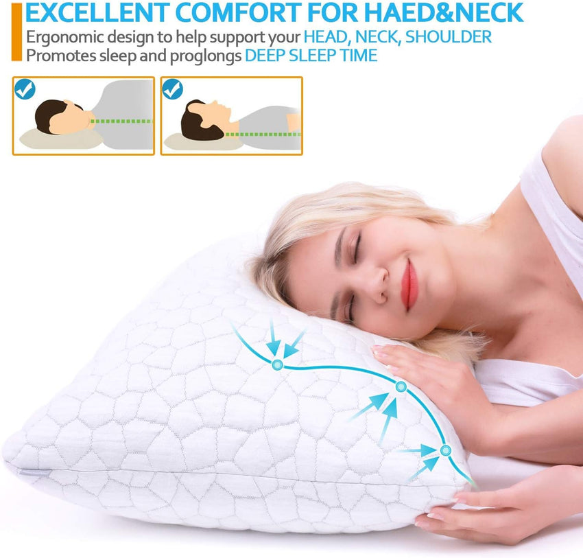 CompuClever Shredded Memory Foam Pillows for Sleeping Cooling Bed Pillow with Adjustable Loft Hypoallergenic Bed Pillows for Side and Back Sleepers Washable Removable Derived Rayon Cover (1-Pack)