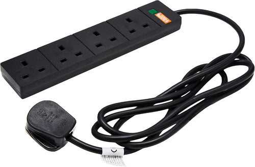 pro elec 2 m 4 Socket Surge Protected Extension Lead with Neon On Light - Black