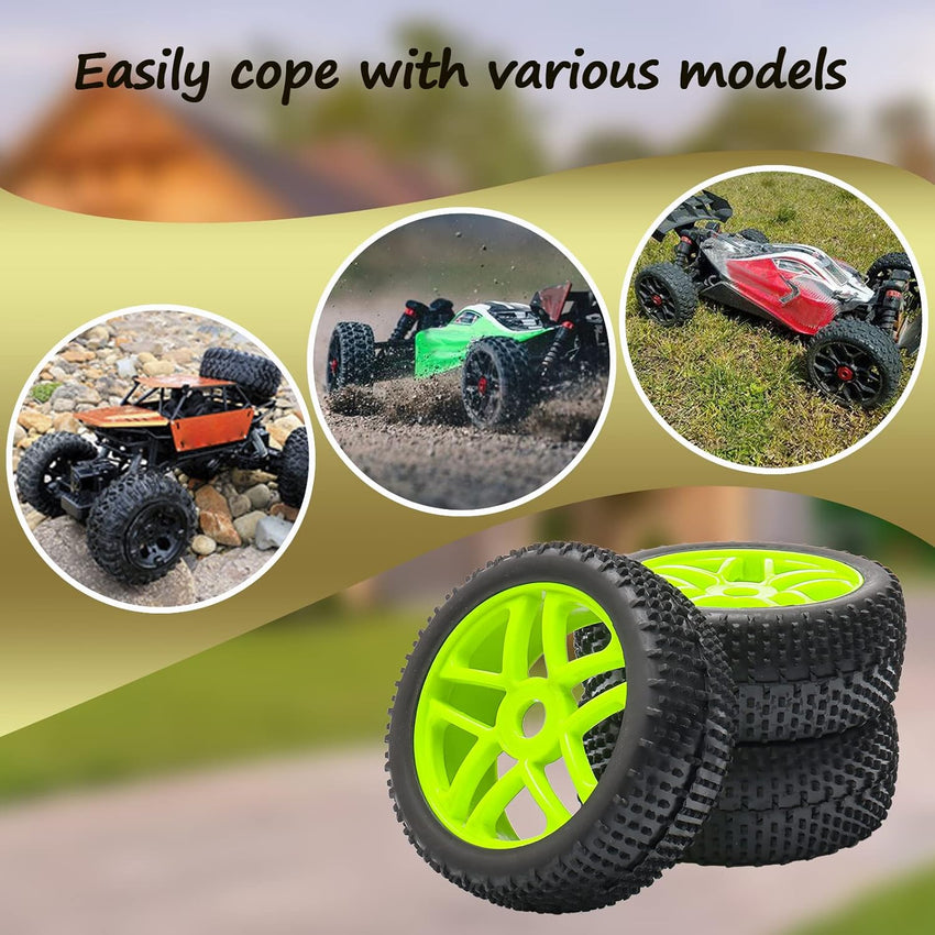 Pxyelec 17mm Buggy Wheel Tires Pack of 4 Rubber Tyres for 1:8 Scale RC Car â Green