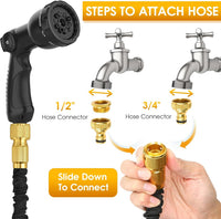 Expandable Garden Hose Pipe 100ft - Water Hose with 10 Functions Gun and 3/4", 1/2" Brass Fittings, Kink-Free Flexible Garden Hose, 3 Layers of Latex in an Expanding Hose Design for Easy Use & Storage