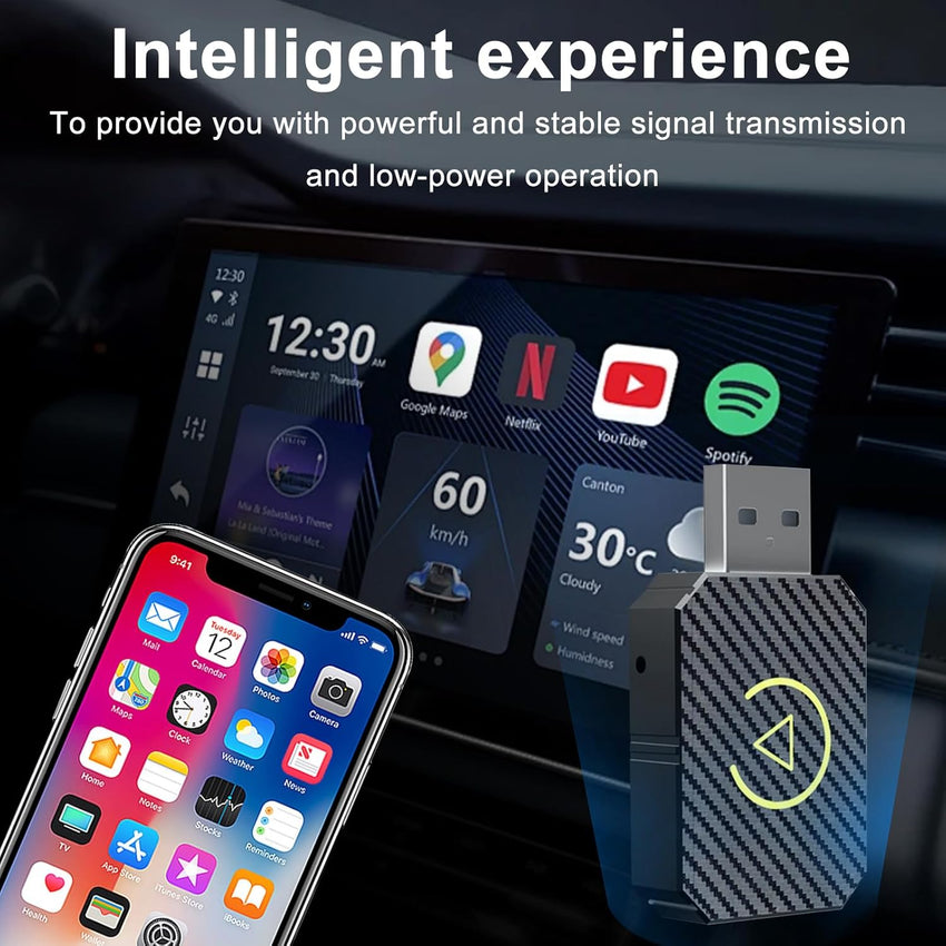 Wireless CarPlay Adapter, Convert Wired CarPlay to Wireless, USB C/A, Plug and Play, for 2016 Cars and for iPhone iOS 10+