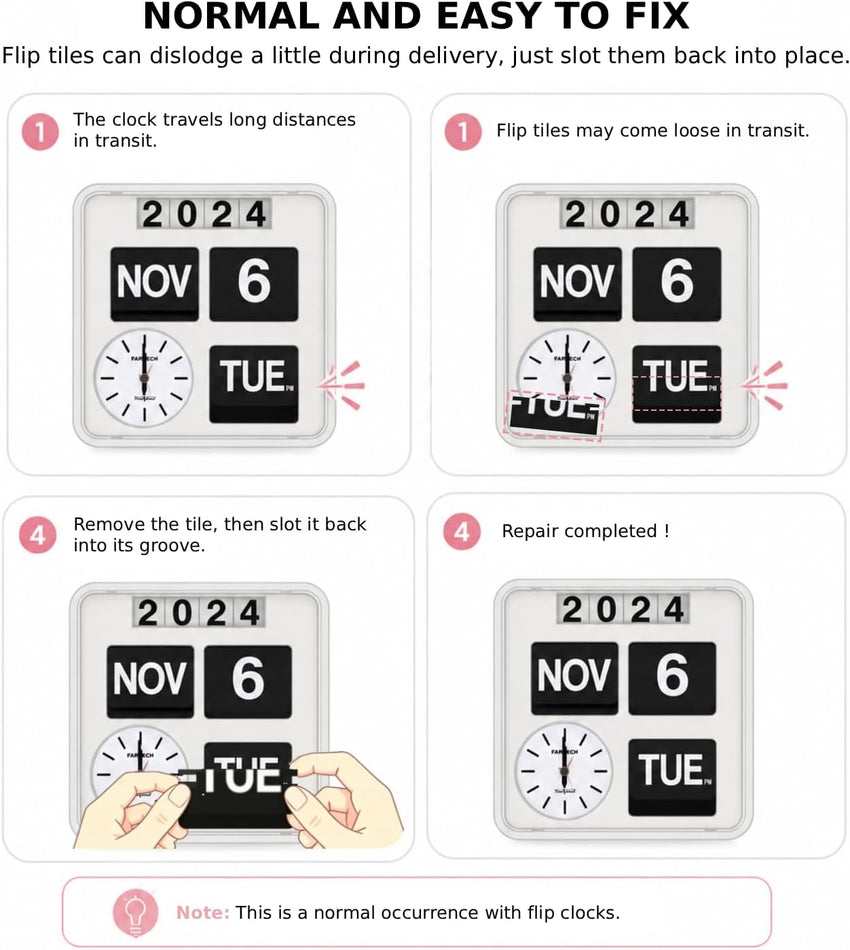 Flip Desk/Wall Calendar Clock Square 24cm Year Month Date Day Display INCL BATTERIES White