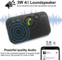 SUNITEC Hands Free Car Phone Kit Bluetooth 5.1, AUTO Power ON, Support Siri Assistant, Voice Guidance, 3W Speaker, Bluetooth Car Phone Hands Free Kit with Visor Clip-BC980P