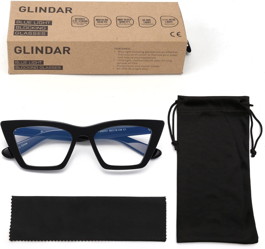 GLINDAR Cat Eye Blue Light Blocking Glasses Vintage Narrow Square Ã¢ÂÂ Black