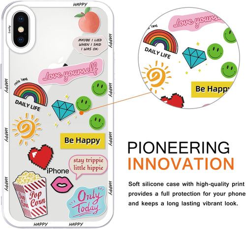 Yoedge 2 Pack Set Suitable for iPhone XS Max Transparent 6,5", Phone Case With Cute Bear Cute Fun Aesthetic Pattern Cover, Soft Glass Silicone Shockproof Protective, for iPhone XS Max