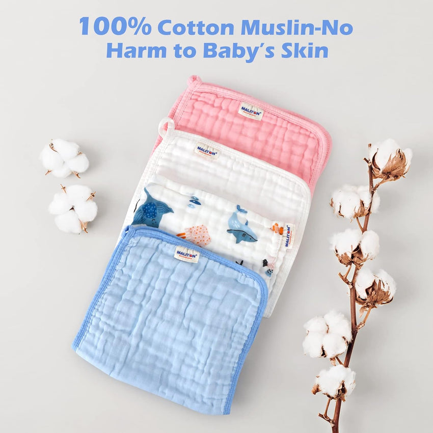 Maliton Muslin Cloths for Baby, 6 Pack Burp Cloths for Baby,100% Cotton 6 Layers Absorbent& Soft& Breathable Baby Muslins Pack,50x25CM Muslin Squares Baby Essentials for Newborn(Animals& Cars, 6 Pack)