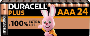 DURACELL Plus AAA Batteries (24 Pack) - Alkaline Batteries 1.5V - Up to 100% Extra Life with POWER BOOST Actives- Reliability For Everyday Devices - 0% Plastic Packaging - 10-Year Storage-LR03 MN2400