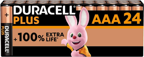 DURACELL Plus AAA Batteries (24 Pack) - Alkaline Batteries 1.5V - Up to 100% Extra Life with POWER BOOST Actives- Reliability For Everyday Devices - 0% Plastic Packaging - 10-Year Storage-LR03 MN2400
