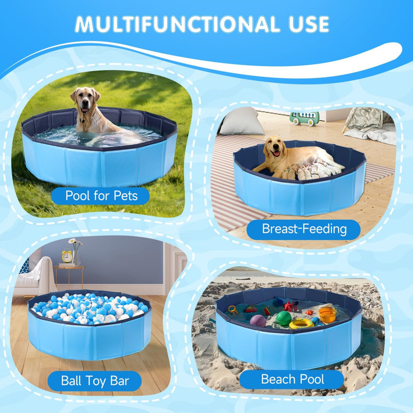 Nobleza Dog Pool Extra Large Foldable Pet Dog Paddling Swimming Pool for Dogs Puppy Portable PVC Non-Slip Outdoor Dogs Bathing Tub for Garden Patio Bathroom 160x30cm Blue