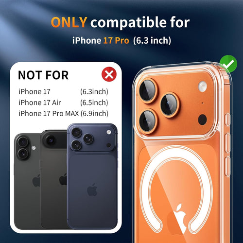 YNMEacc 5 in 1 Magnetic for iPhone 17 Pro Case with 2X Screen Protector + 2X Lens Protector, [Compatible with MagSafe] Slim Soft TPU Silicone Shockproof Anti-Scratch Phone Cover - Clear
