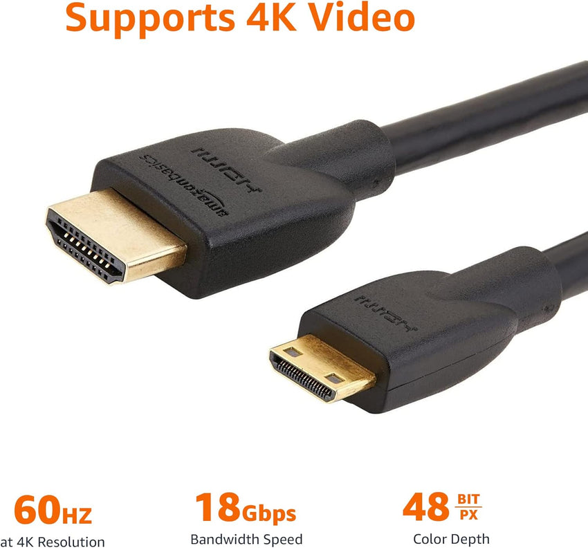 Amazon Basics High Speed Mini HDMI (Source) to HDMI (Display) Cable, 1.8 m, Black