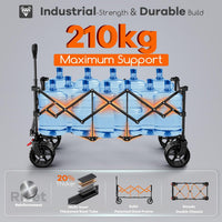 BTTN 300L Large Folding Festival Trolley on Wheels, 210kg Capacity Garden Cart with 18x10 cm Big All-Terrain Extra Wide Wheels, Portable Utility Storage Wagon for Shopping Camping Beach Garden, Black