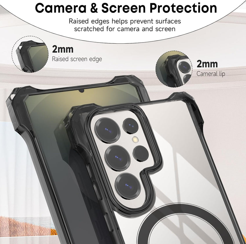 CAROKI Crossbody Lanyard Case for Samsung S25 Ultra,Ultra Clear Hard Back Magnetic Case Compatible with MagSafe Bumper with Strap Adjustable Neck Cord Cover for Samsung S25 Ultra-Black