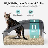 FURTIME Stainless Steel Cat Litter Tray Grey with Detachable Enclosure, 31cm High Sided Cat Litter Box Anti-Spillage and 60cm Extra Large Litter Tray with Lid for All Cats, with Litter Scoop & Mat