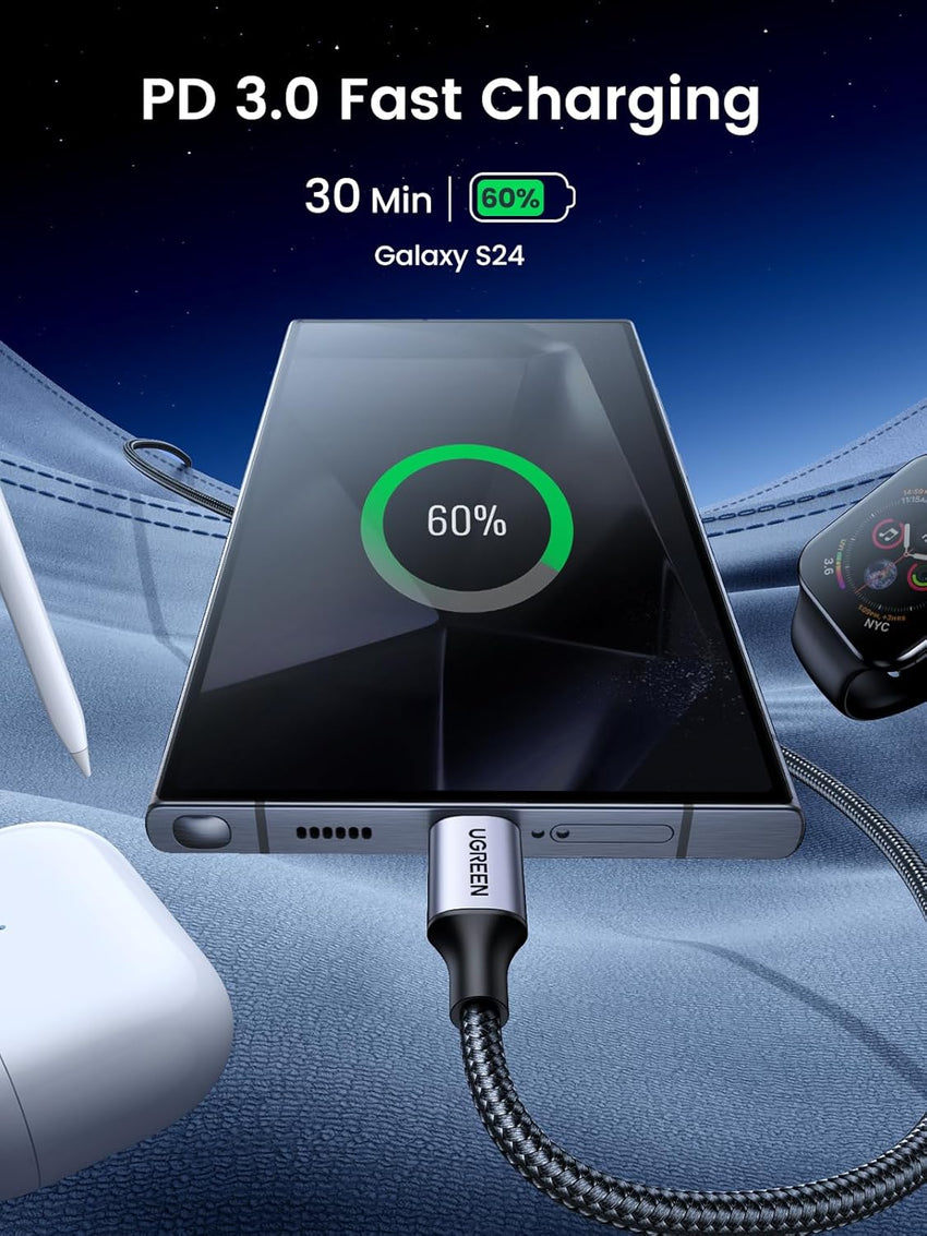 UGREEN USB C to USB-C Charger Cable 60W Type C to C Lead Fast Charging Compatible With iPhone Air/17/16 Pro Max, Galaxy S25 Ultra, Pixel 9, iPad Pro 2024/Air 5, MacBook Pro (1M)