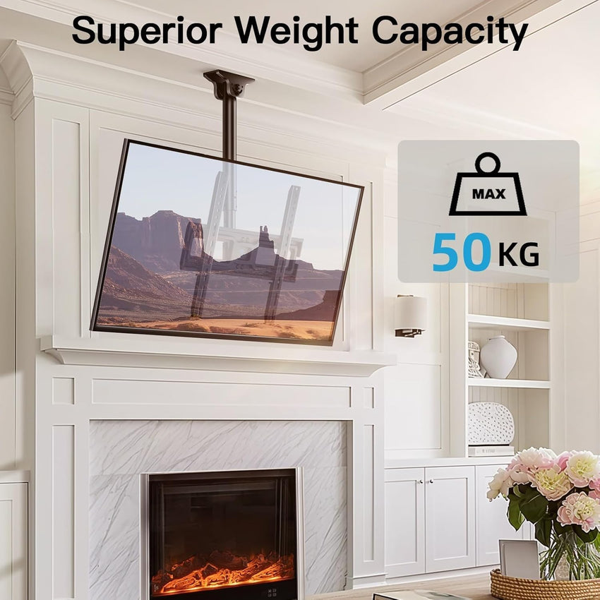 PERLESMITH Ceiling TV Bracket - Adjustable Swivel Ceiling Mount for Most 26-65 inch TVs, Full Motion Ceiling TV Mount, Supports up to 50kg, Max VESA 400x400mm, PSCM2-E