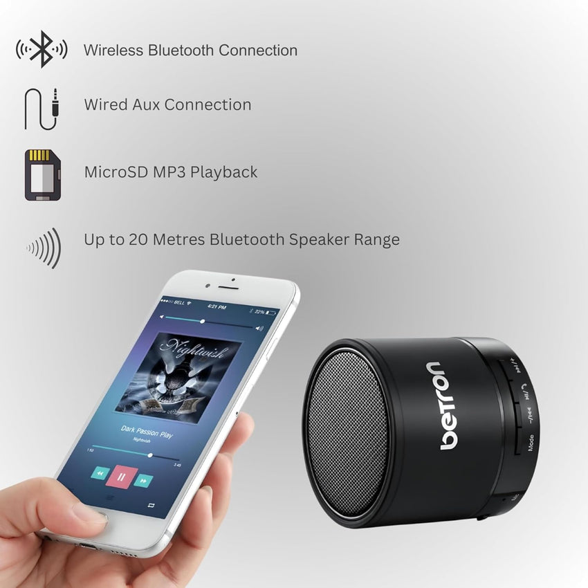 Betron KBS08 Bluetooth Speaker, Wireless, Portable, Mini, Black