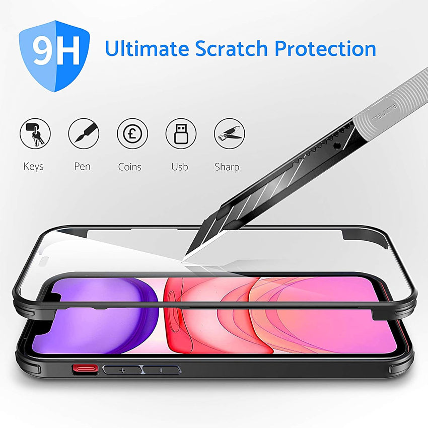 DOSNTO Double Sided Clear Case for iPhone 11 (6.1''), Front and Back Full Body 360 Shockproof Drop Protection Phone Case Built-in Tempered Glass Screen Protector Rugged Phone Cover, Dark Green