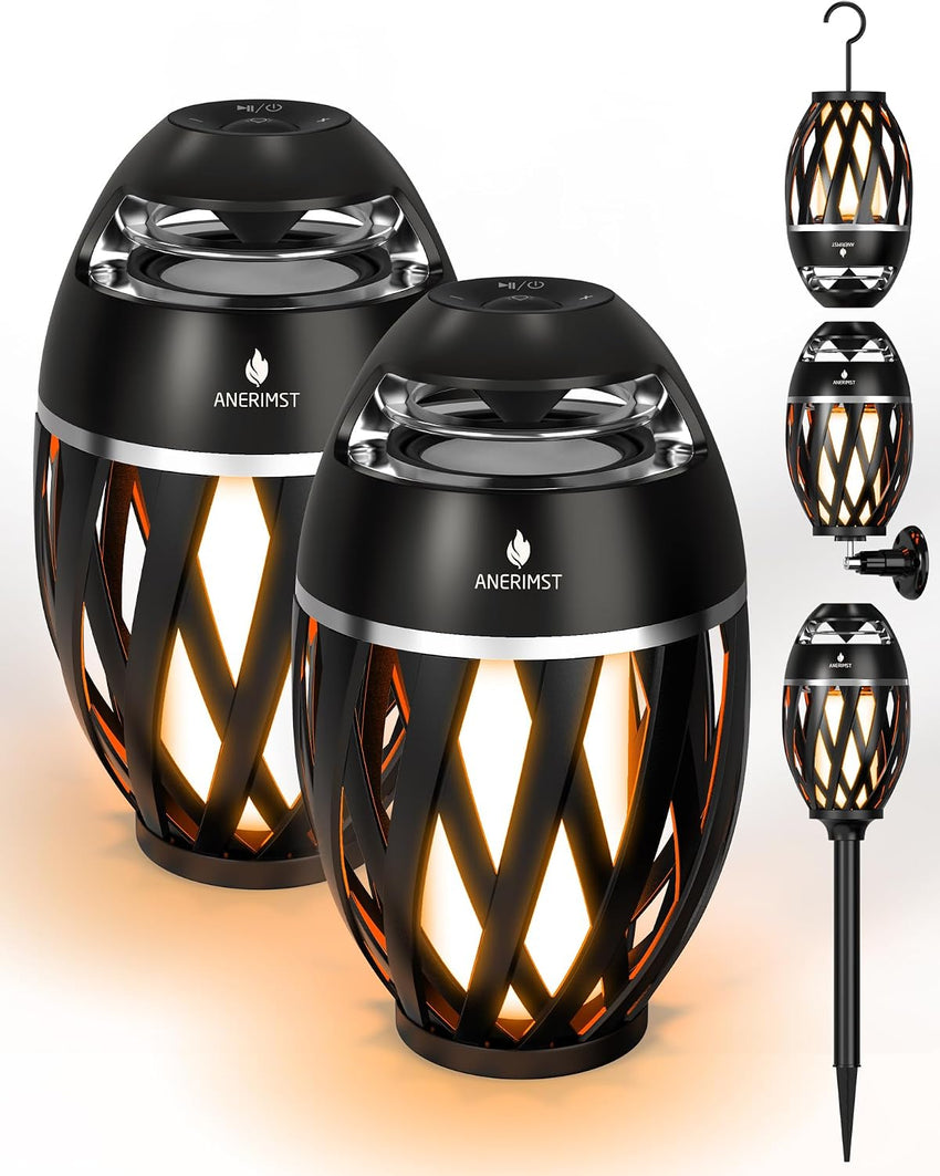Bluetooth Outdoor Speakers Waterproof Auto-Pairing 24H Playtime LED Lights