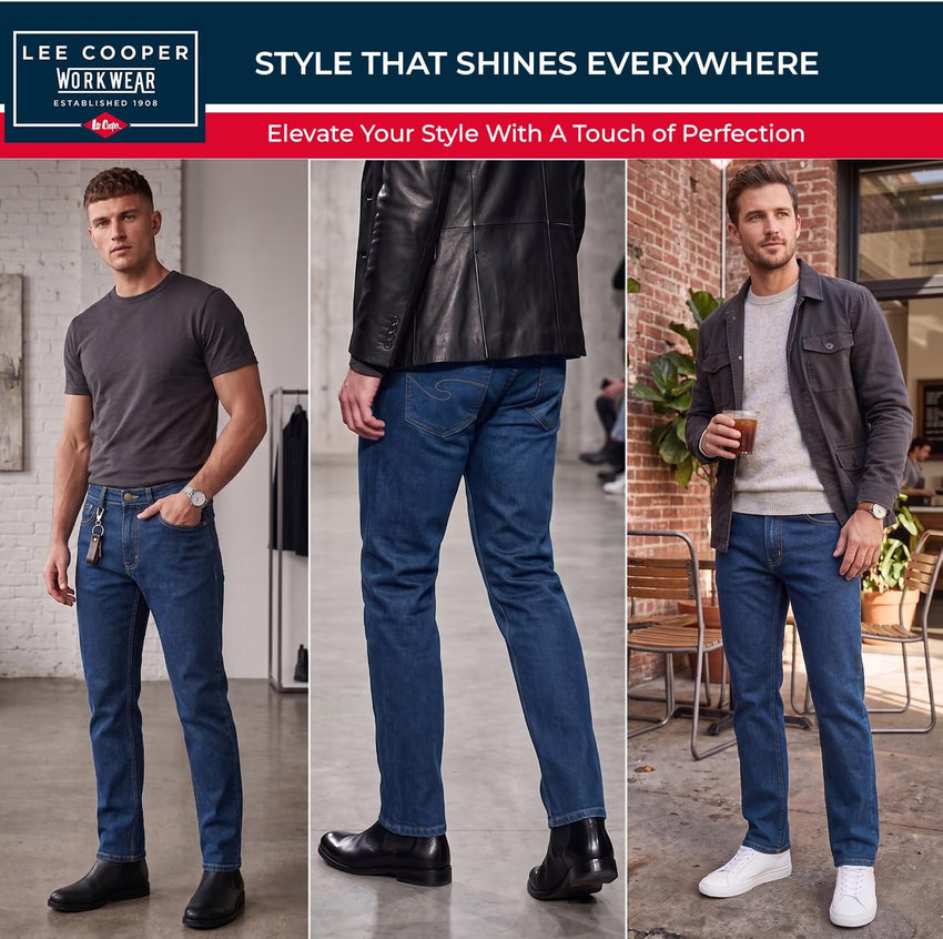 Lee Cooper Men's Jeans Regular Fit 5-Pocket Stretch Denim Ã¢ÂÂ Black 34W/29L