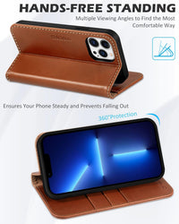 SHIELDON Wallet Case for iPhone 13 Pro Max 5G, Genuine Leather Folio Case [Magnetic][Shock Absorbing][RFID Blocking][Credit Card Slots][Kickstand] Compatible with iPhone 13 Pro Max 6.7", Retro Brown