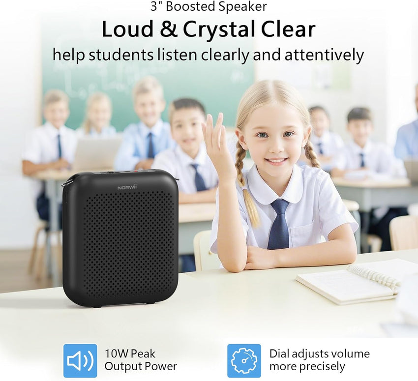 NORWII S358 Portable 4000mAh Rechargeable Voice Amplifier with Wired Microphone Headset & Waistband, Personal Microphone and Speaker for Teachers Tour Guides ect. (Black)
