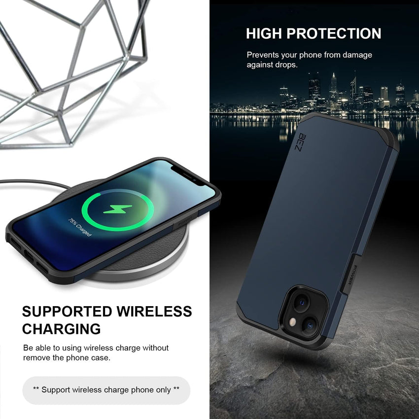 BEZ Case for iPhone 13, Case for iPhone 13 Shockproof Survivor Double Protection Resistant, Dark Blue