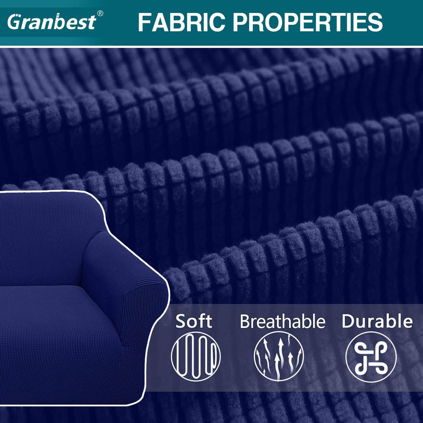 Granbest High Stretch Sofa Covers 2 Seater Super Soft Loveseat Cover Universal Couch Covers Jacquard Sofa Cover for Dogs Non Slip Furniture Protector Machine Washable (2 Seater, Navy Blue)