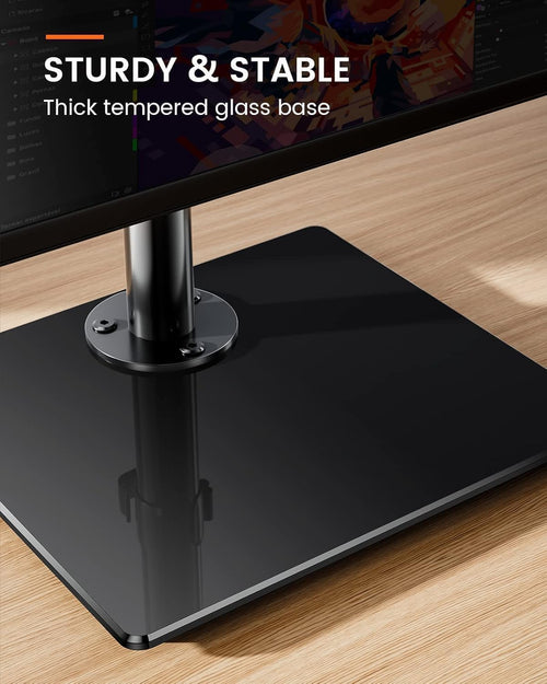ErGear Single Monitor Stand for 13"-32" Screens, Freestanding Monitor Arm with Tempered Glass Base, VESA Desk Mount with Height Adjustable Swivel, Tilt, Rotation, VESA 75x75 100x100 Gaming