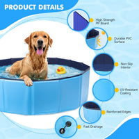 Nobleza Dog Pool Extra Large Foldable Pet Dog Paddling Swimming Pool for Dogs Puppy Portable PVC Non-Slip Outdoor Dogs Bathing Tub for Garden Patio Bathroom 160x30cm Blue