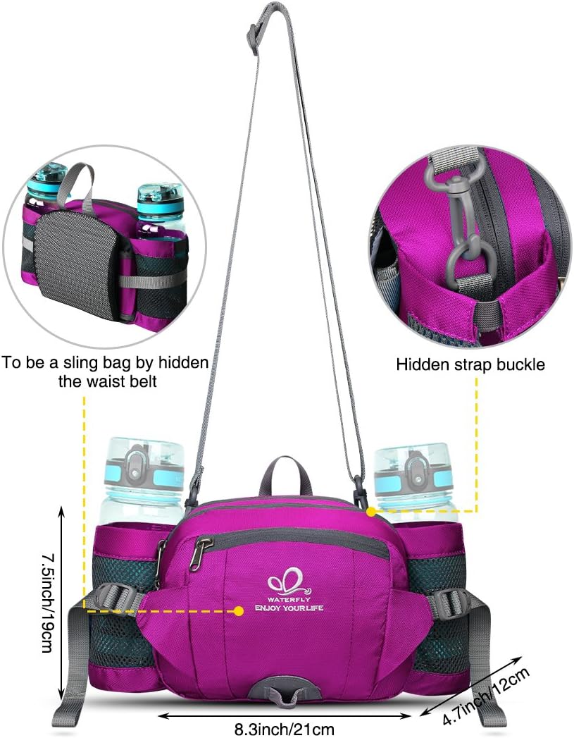 WATERFLY Hiking Waist Pack Bum Bag Waist Bag with Bottle Holder Running Bag for Camping Climbing Travel Cycling and Dog Walking (Rose)