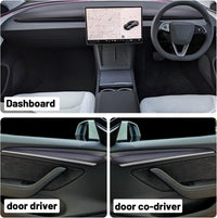 awagas 4 Pcs [Right Drive] ABS Tesla Model 3 Y Dashboard Cover Wrap and Inner Front Door Trim Panel Armrest Cover, Car Interior Dashboard Cover Accessories Fit Tesla Model 3/y 2019-2023